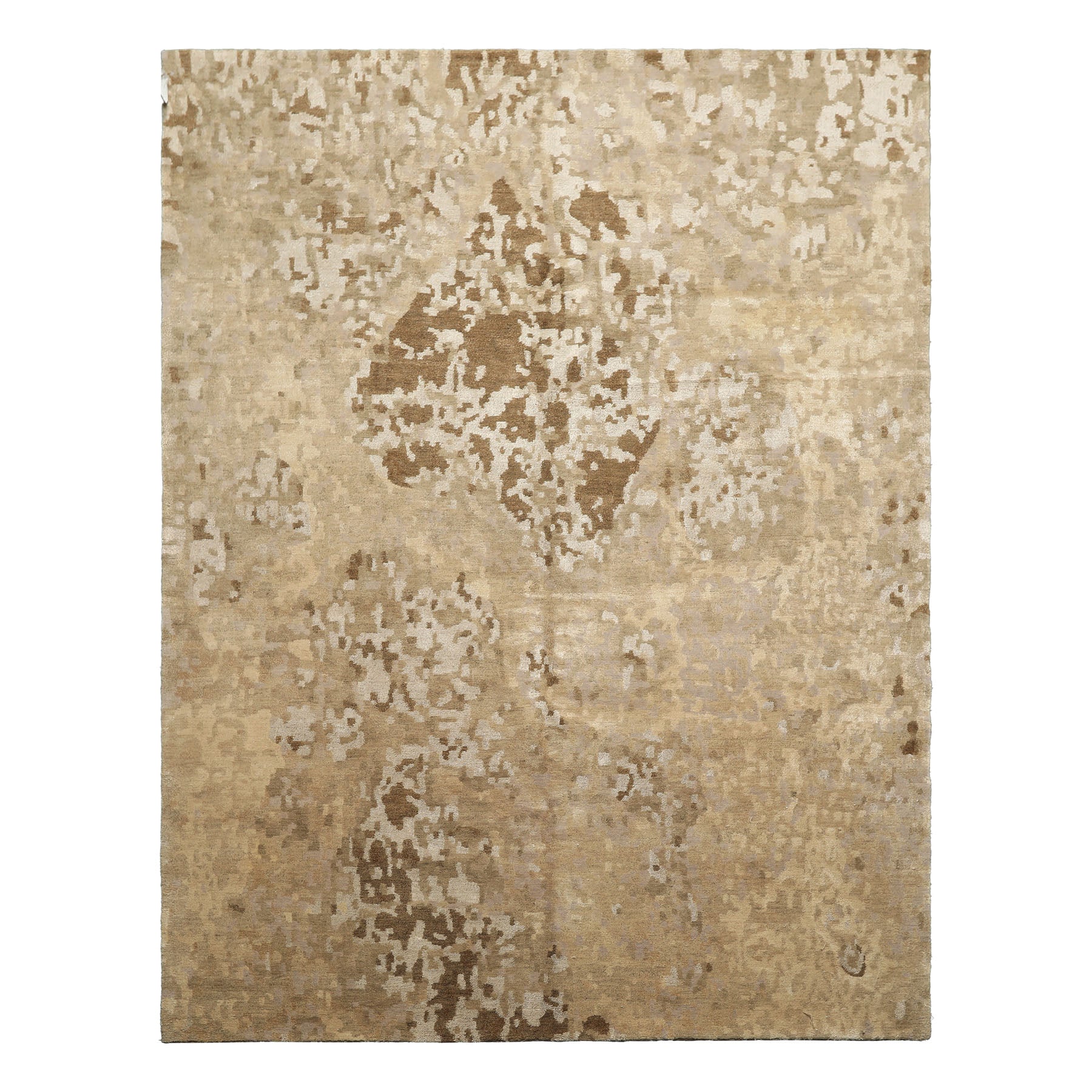 6x9 Beige, Brown, Gray Color Hand Knotted Tibetan Wool & Silk Modern & Contemporary Oriental Rug