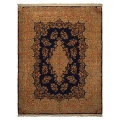 9x12 Navy, Gold, Turquoise Color Hand Knotted Kerman Wool Traditional Oriental Rug