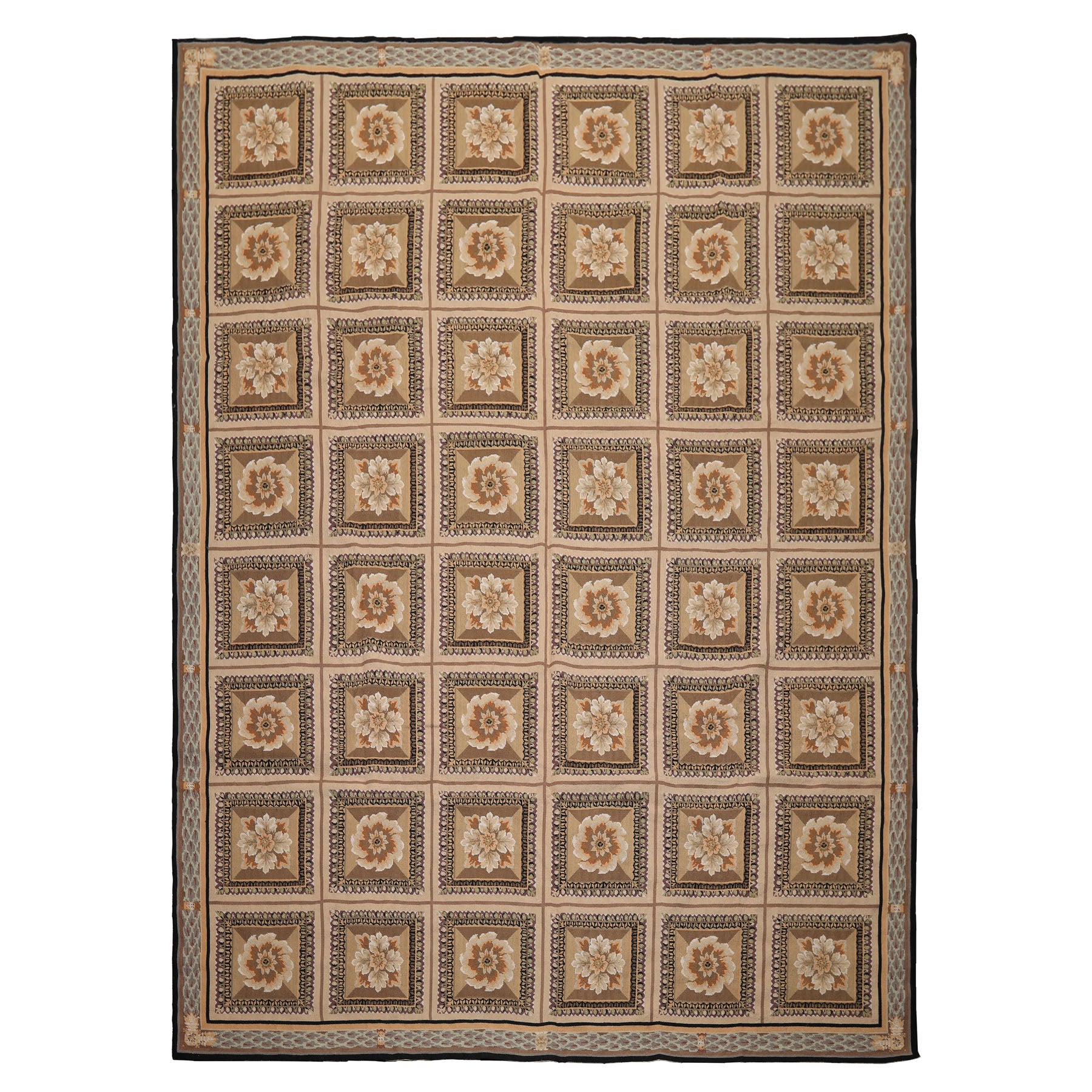 8x10 Beige, Ivory, Green Color Hand Woven French Aubusson Needlepoint wool Traditional Oriental Rug