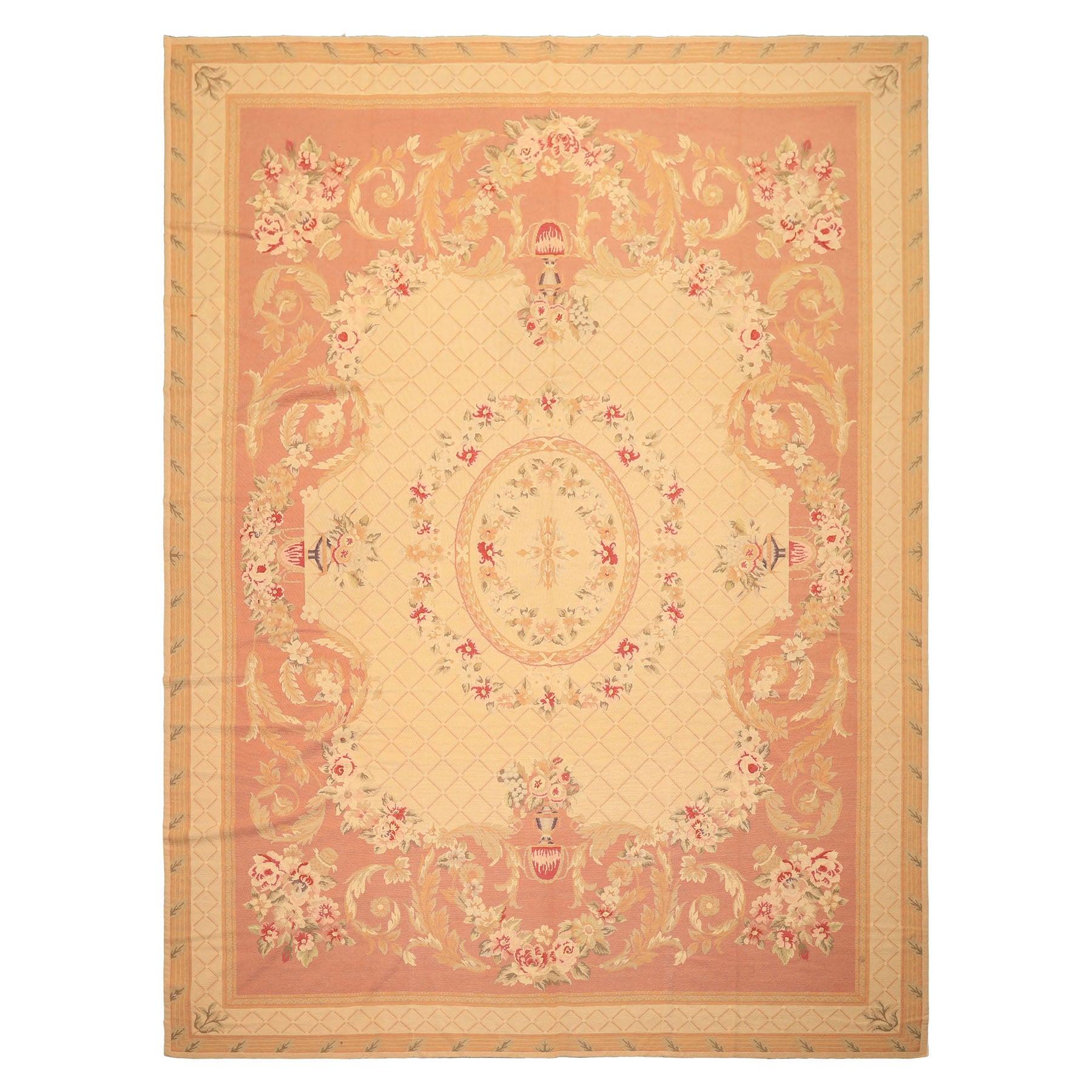 8x10 Light Gold, Blush, Rust Color Hand Woven French Aubusson Needlepoint Wool Traditional Oriental Rug