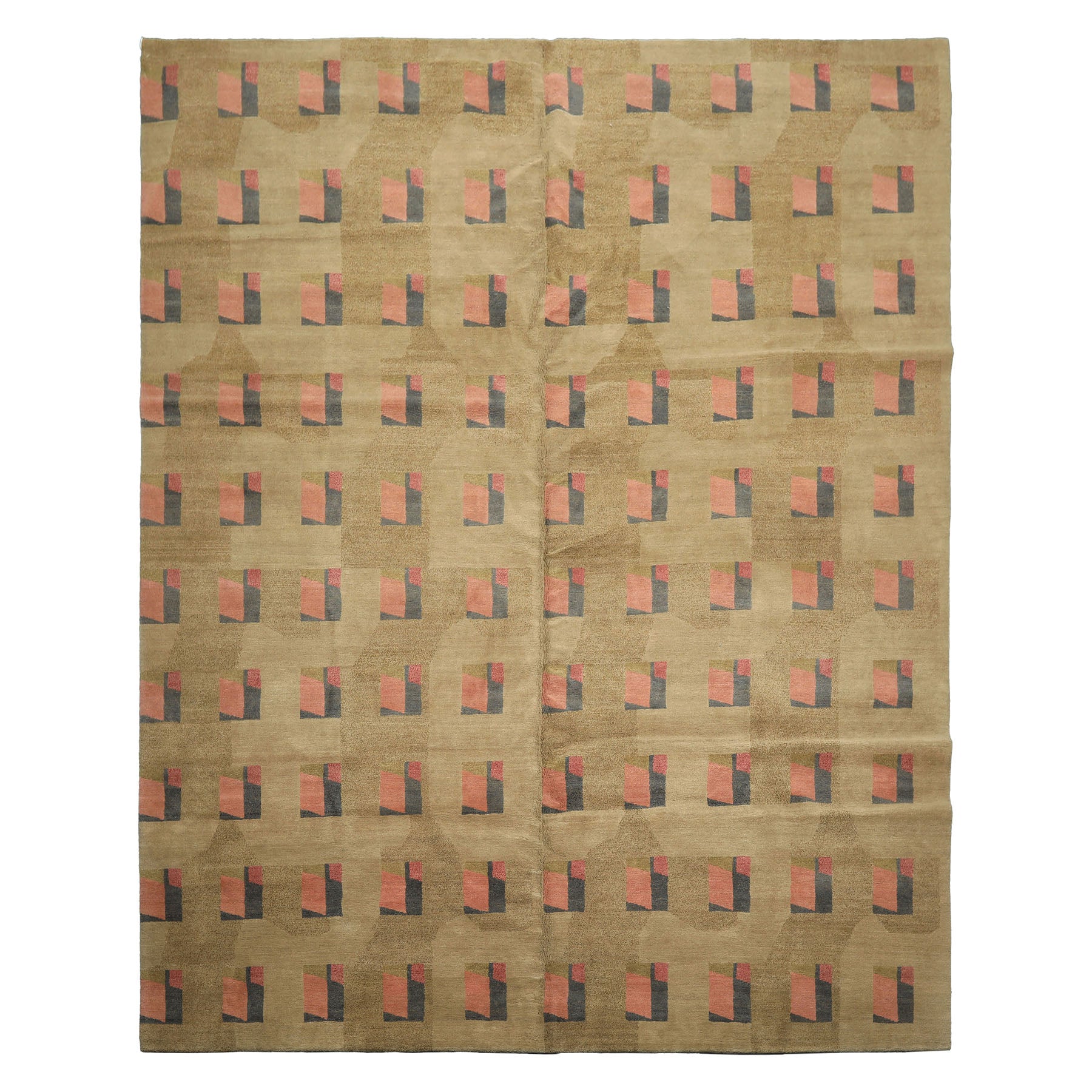 8x10 Moss, Blush, Gray Color Hand Knotted Tibetan Wool & Silk Modern & Contemporary Oriental Rug