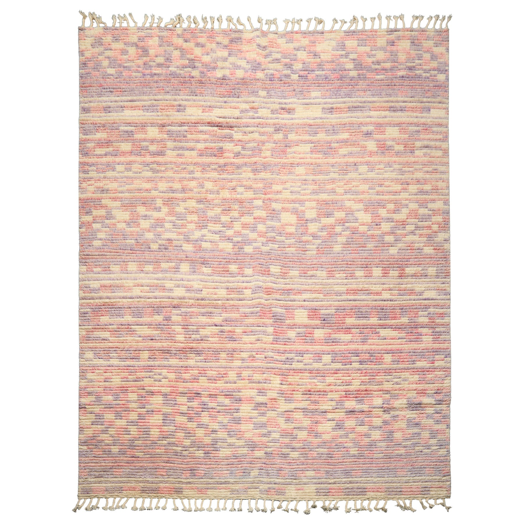 8x10 Ivory, Blush, Lavender Color Hand Knotted Moroccan Wool Modern & Contemporary Oriental Rug