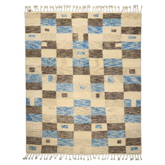 8x10 Ivory, Blue, Brown Color Hand Knotted Moroccan Wool Modern & Contemporary Oriental Rug