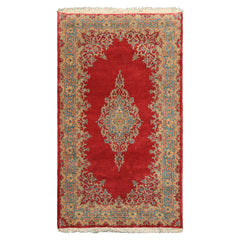 4x7 Coral, Aqua, Gold Color Hand Knotted Kerman Wool Traditional Oriental Rug