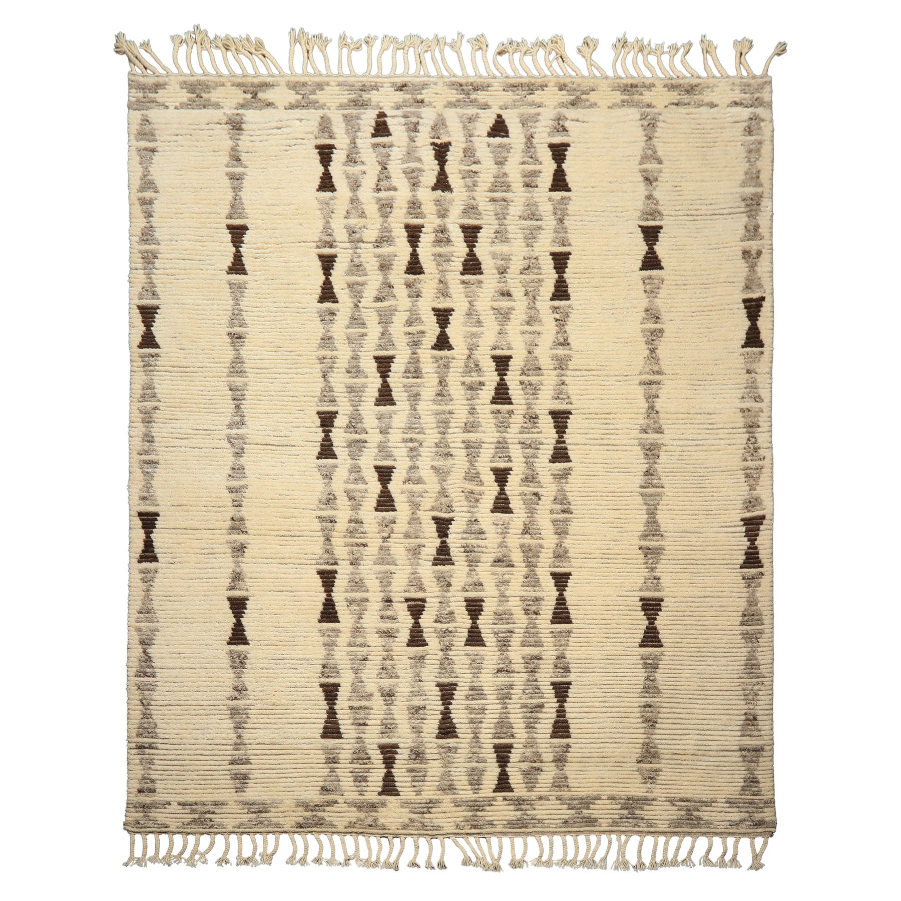 8x10 Ivory, Taupe, Chocolate Color Hand Knotted Moroccan Wool Modern & Contemporary Oriental Rug