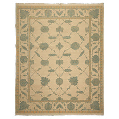 8x10 Ivory, Aqua, Light Gold Color Hand Knotted Nourison Nourmak Soumak Wool & Silk Transitional Oriental Rug