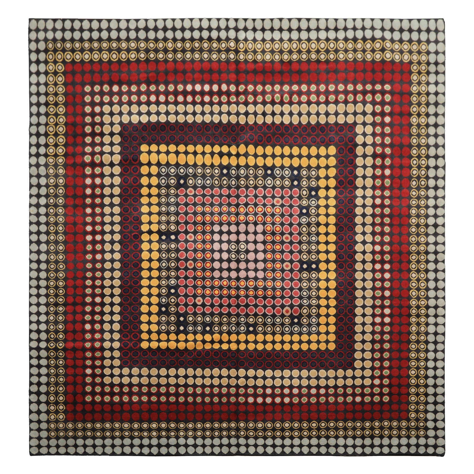 7x8 Dark Gray, Gold, Red Color Hand Knotted Tibetan Wool Modern & Contemporary Oriental Rug