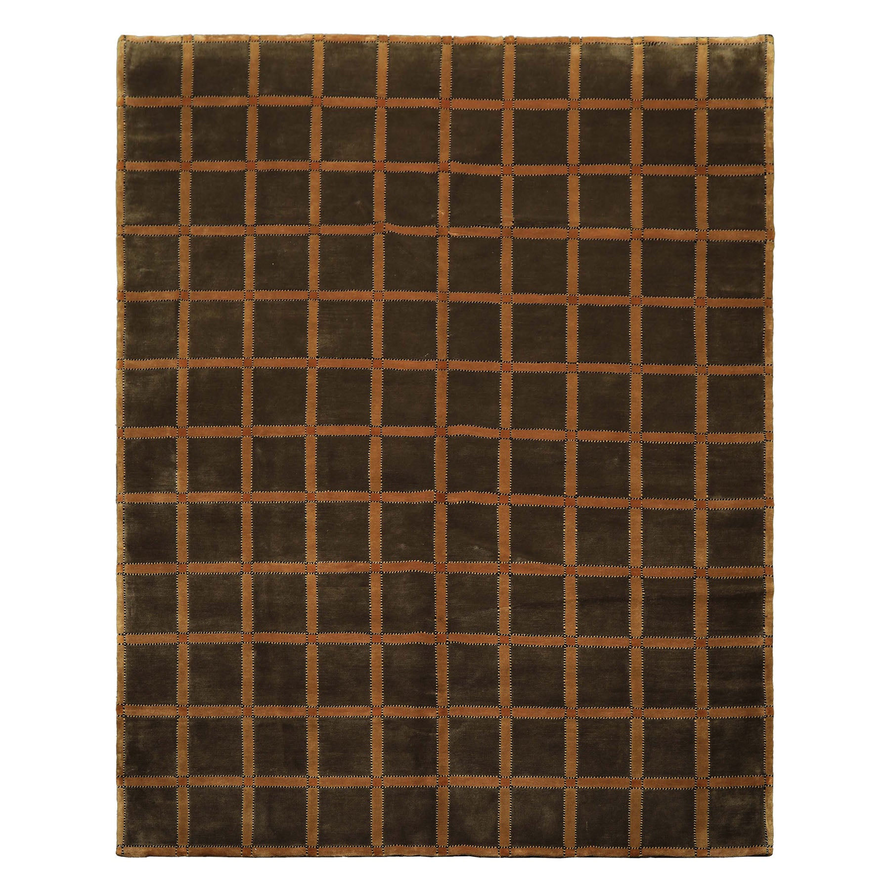 8x10 Mossy Green, Caramel, Tan Color Hand Knotted Tibetan Wool Transitional Oriental Rug