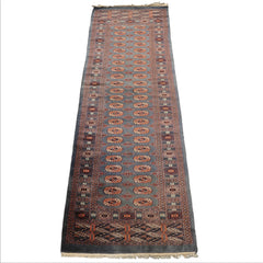 Runner Slate, Taupe, Ivory Color Hand Knotted Bokhara Wool Traditional Oriental Rug