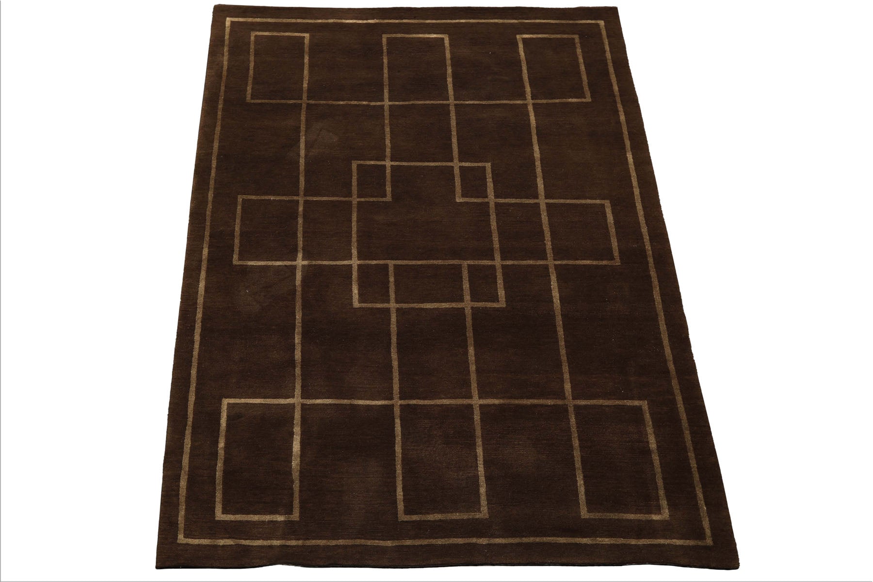 5x7 Brown, Gold, Color Hand Knotted Tibetan Wool & Silk Art Deco Oriental Rug