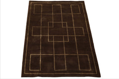 5x7 Brown, Gold, Color Hand Knotted Tibetan Wool & Silk Art Deco Oriental Rug
