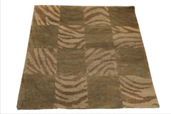 Square Tan, Brown, Beige Color Hand Knotted Tibetan Wool Modern & Contemporary Oriental Rug