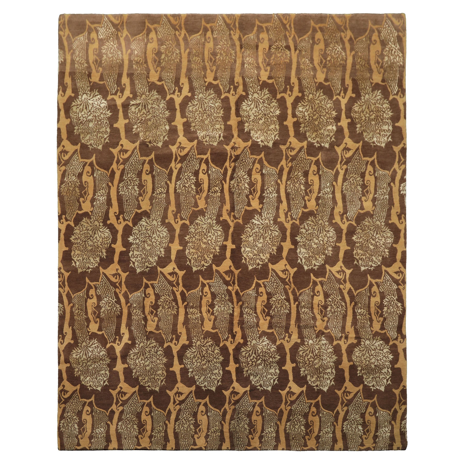 8x10 Brown, Gold, Celadon Color Hand Knotted Tibetan Wool & Silk Transitional Oriental Rug