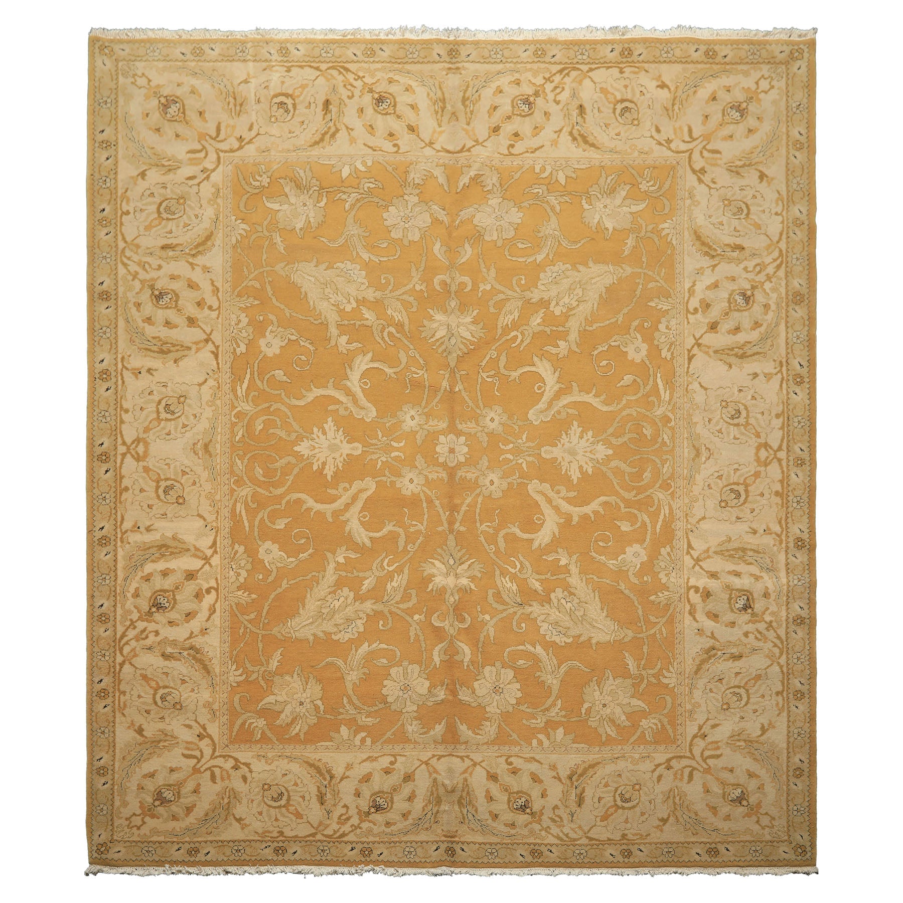 8x9 Gold, Beige, Ivory Color Hand Knotted Agra Wool Traditional Oriental Rug