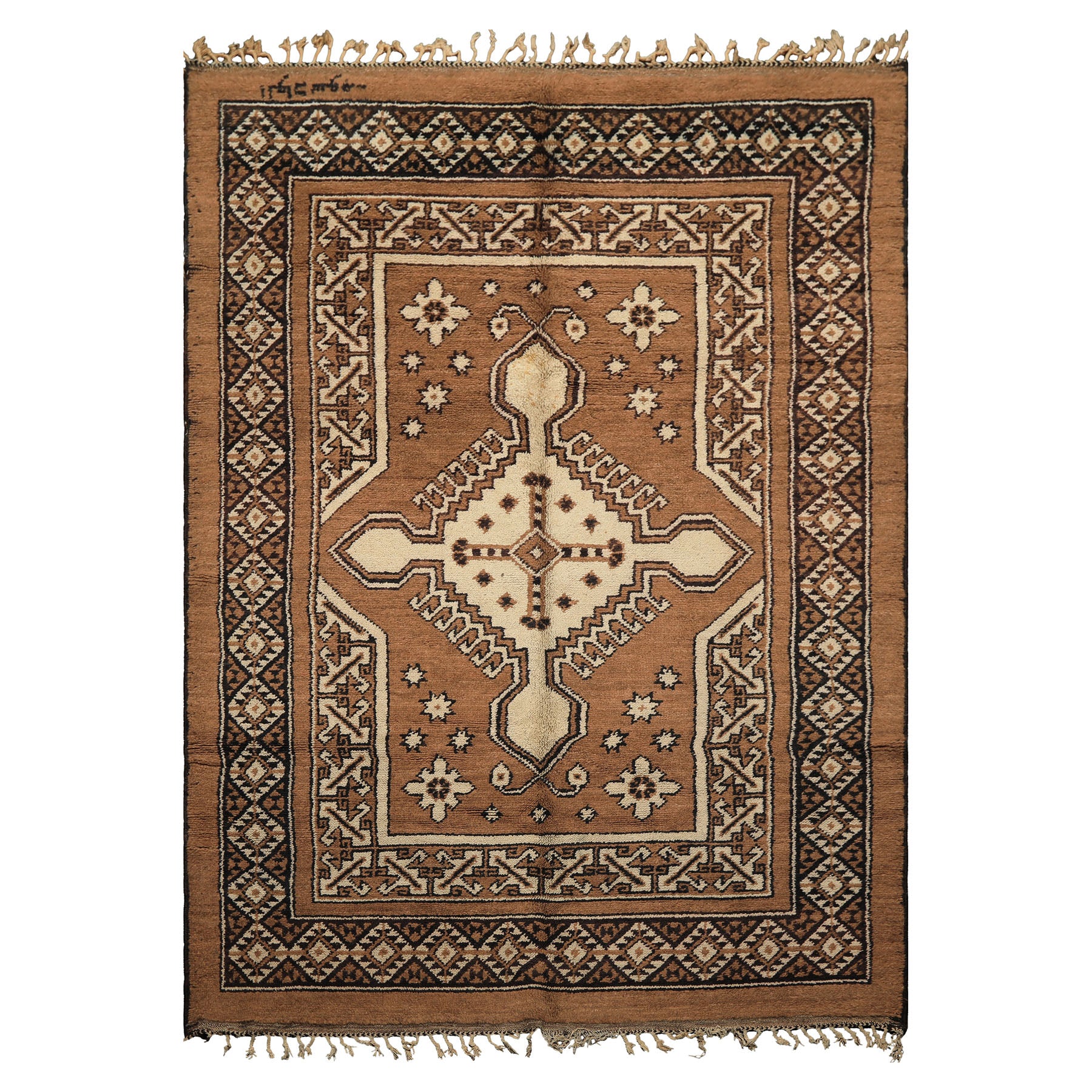 6x9 Mocha, Charcoal, Ivory Color Hand Knotted Moroccan Wool Traditional Oriental Rug