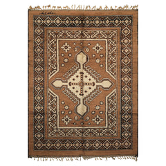 6x9 Mocha, Charcoal, Ivory Color Hand Knotted Moroccan Wool Traditional Oriental Rug