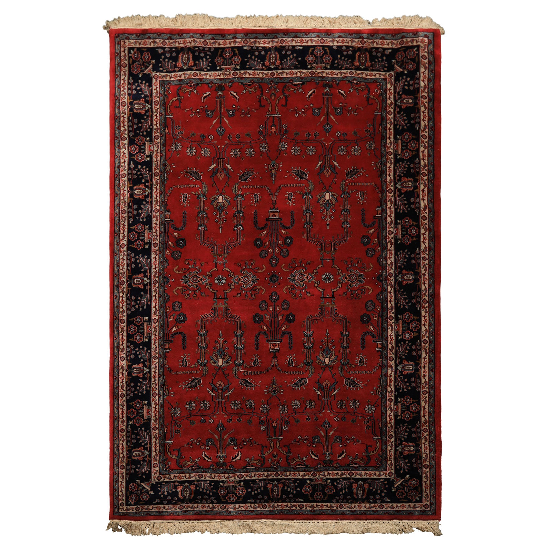 6x9 Burgundy, Navy, Ivory Color Hand Knotted Sarouk Wool Traditional Oriental Rug