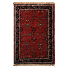 6x9 Burgundy, Navy, Ivory Color Hand Knotted Sarouk Wool Traditional Oriental Rug