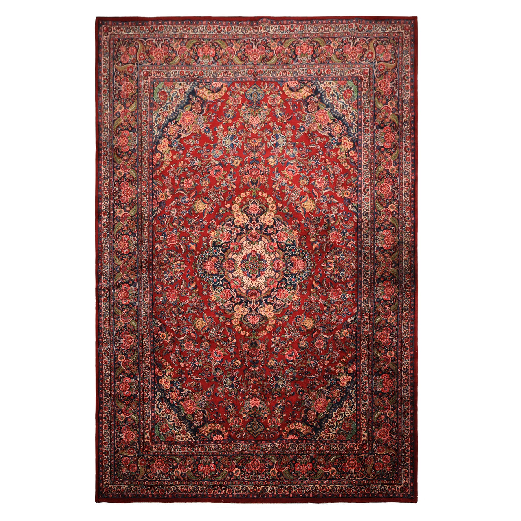 10x15 Red, Navy, Ivory Color Hand Knotted Tabriz Wool Traditional Oriental Rug