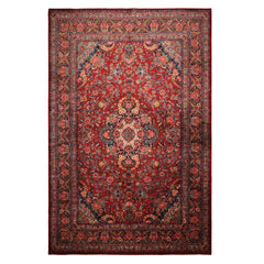 10x15 Red, Navy, Ivory Color Hand Knotted Tabriz Wool Traditional Oriental Rug