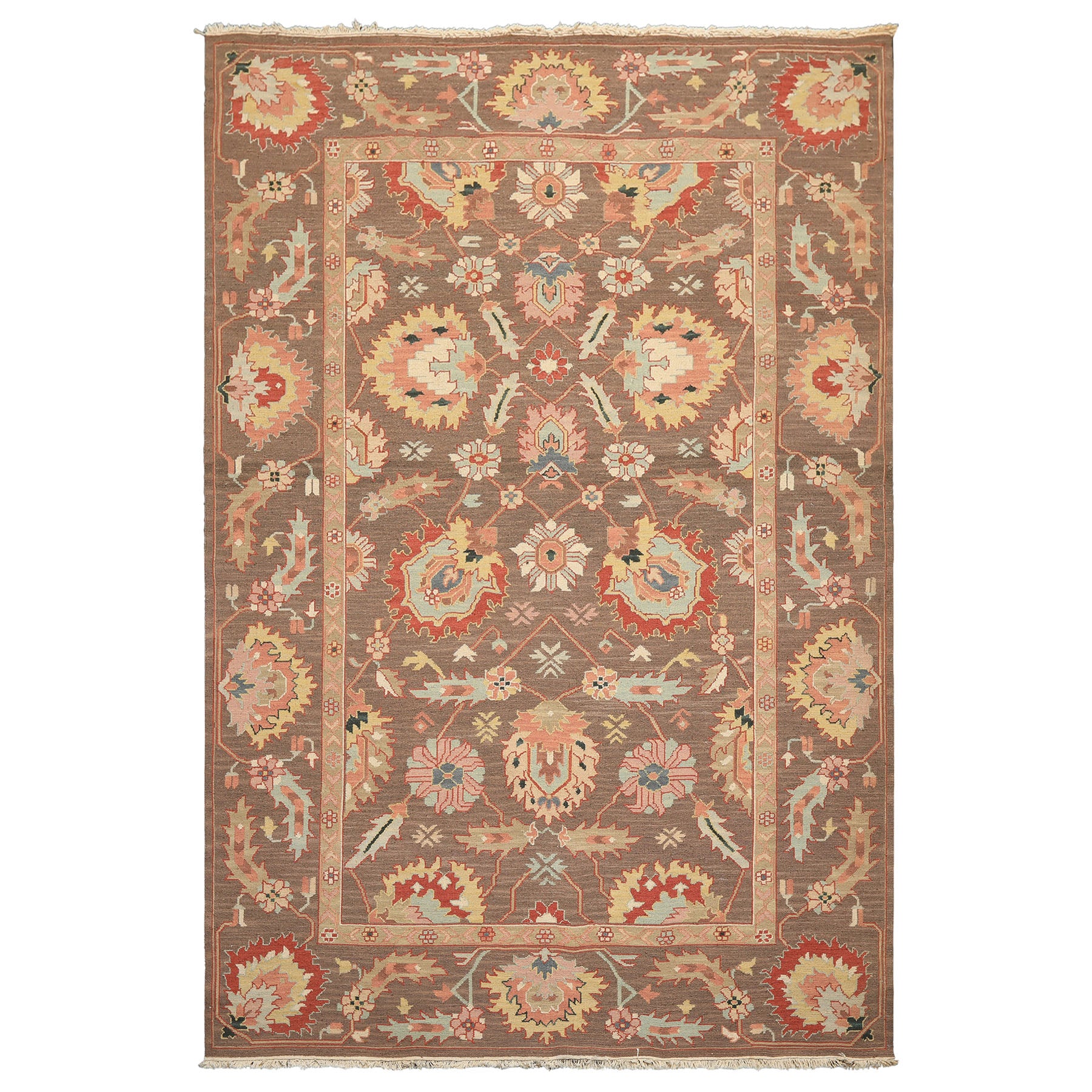 6x9 Mocha, Mint, Blush Color Hand Knotted Nourison Nourmak Soumak Wool & Silk Transitional Oriental Rug