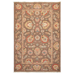 6x9 Mocha, Mint, Blush Color Hand Knotted Nourison Nourmak Soumak Wool & Silk Transitional Oriental Rug