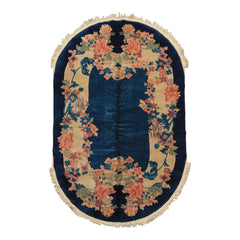 5x8 Navy, Beige, Celadon Color Hand Knotted Chinese Art Deco Wool Traditional Oriental Rug