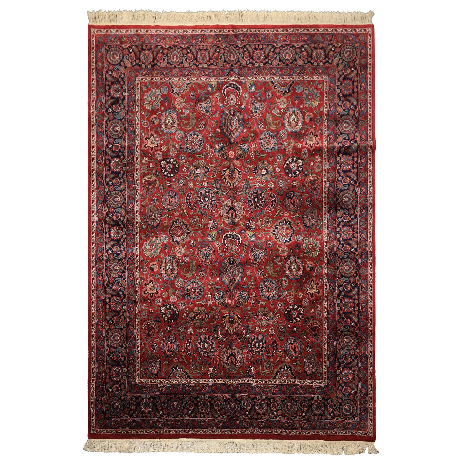 8x10 Burgundy, Navy, Ivory Color Hand Knotted Sarouk New Zealand Wool Traditional Oriental Rug