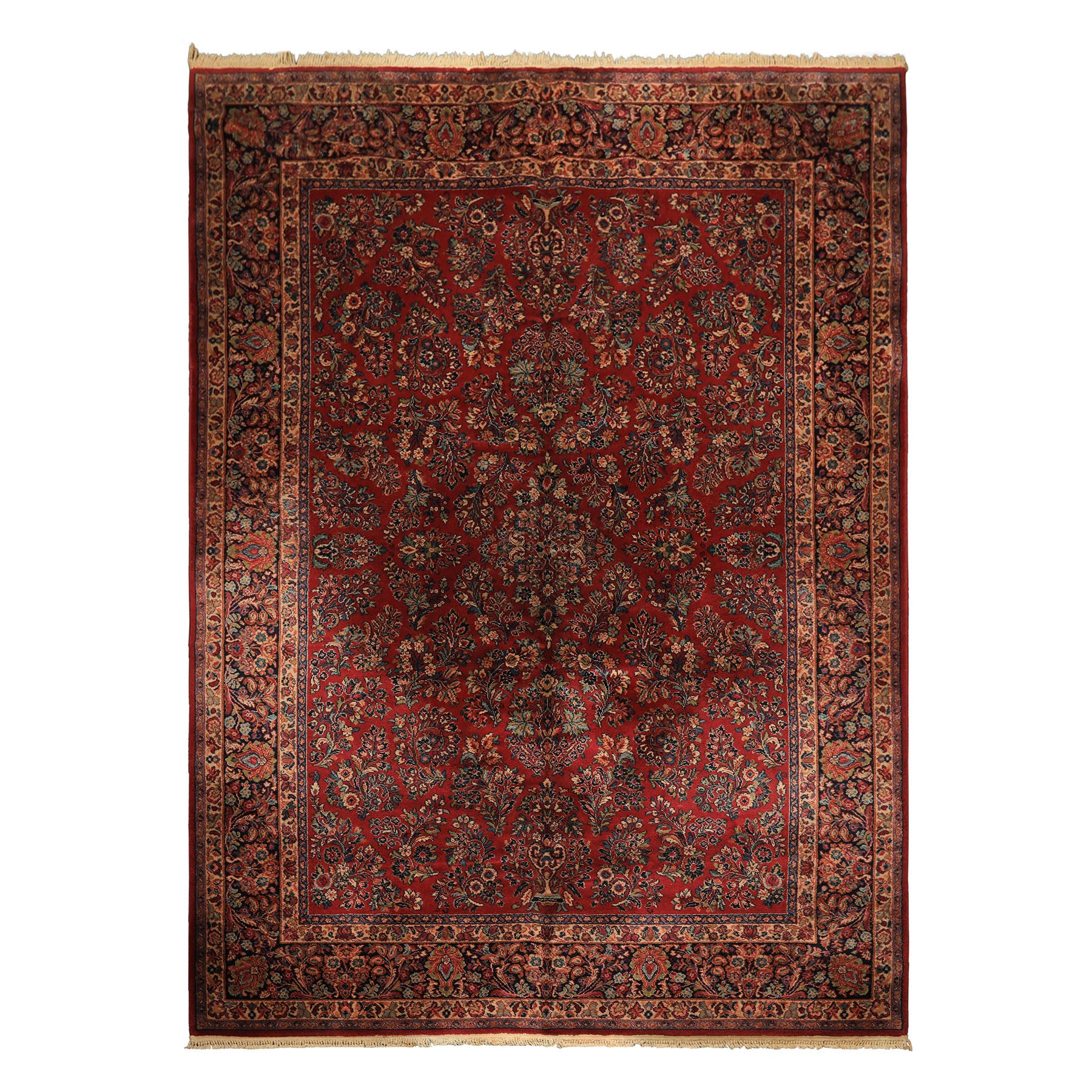 9x12 Burgundy, Navy, Ivory Color Machine Made Karastan Sarouk New Zealand Wool Traditional Oriental Rug