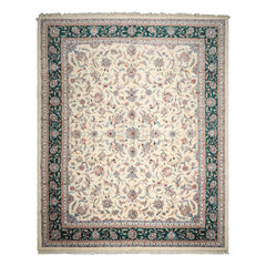 12x15 Cream, Emerald, Blush Color Hand Knotted Kashan Wool Traditional Oriental Rug