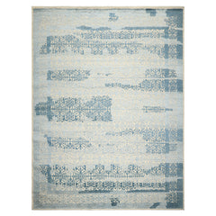 9x12 Blue, Ivory, Color Hand Knotted Oushak Wool & Bamboo Silk Transitional Oriental Rug