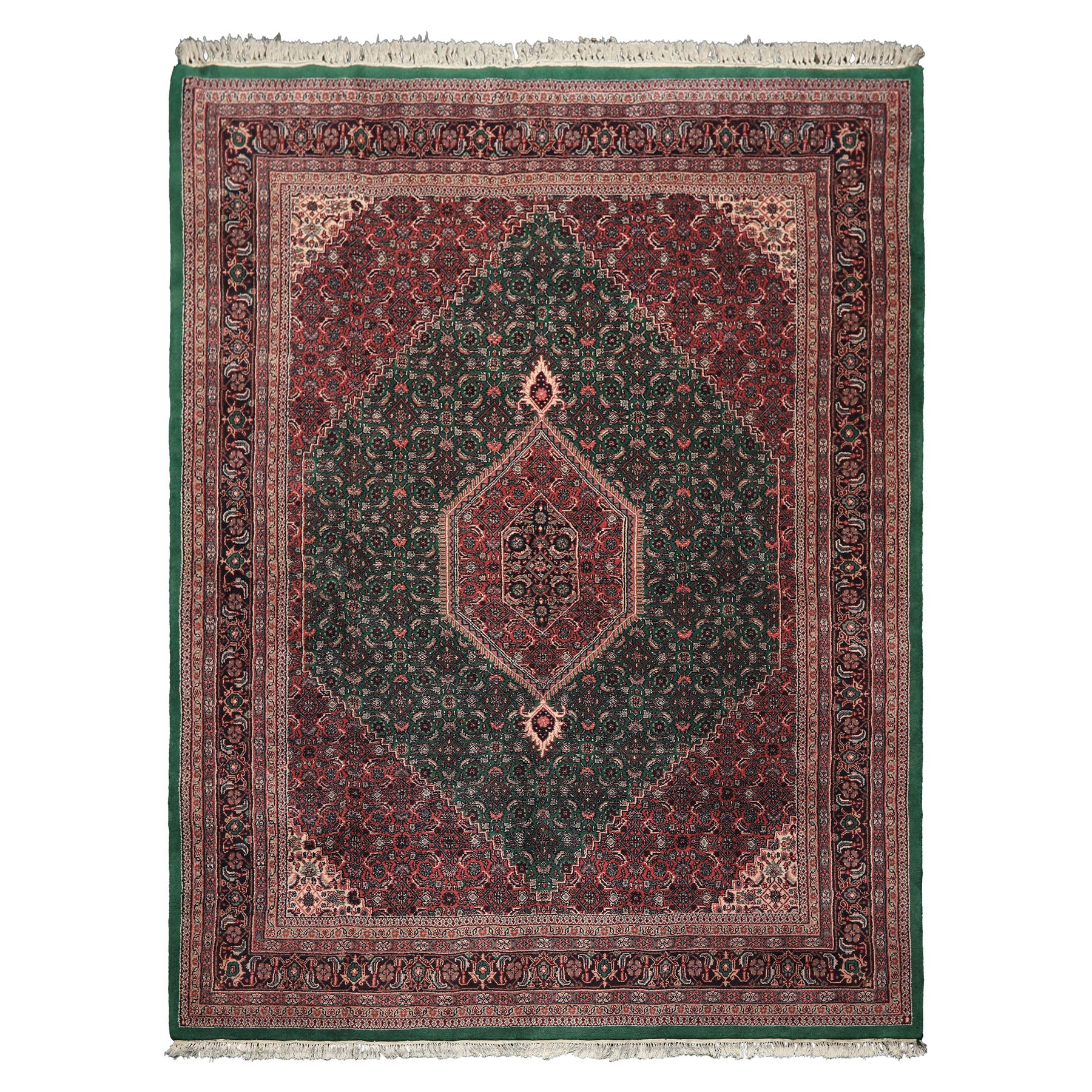 8x10 Emerald, Pink, Ivory Color Hand Knotted Tabriz Wool Traditional Oriental Rug