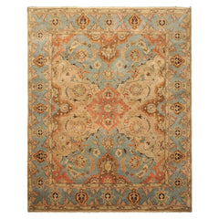 8x10 Tan, Aqua, Beige Color Hand Knotted Oushak Wool Traditional/ Floral Oriental Rug