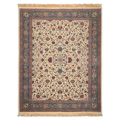 9x12 Ivory, Aqua, Rose Color Hand Knotted Kashan Wool Traditional/ Medallion Oriental Rug