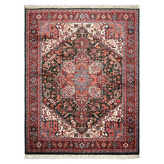 9x12 Green, Red, Pink Color Hand Knotted Heriz Wool Traditional/ Medallion Oriental Rug