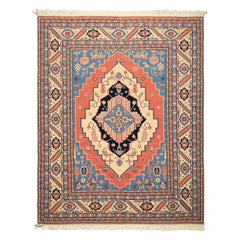 8x10 Salmon, Ivory, Blush Color Hand Knotted Heriz Wool Traditional/ Medallion Oriental Rug