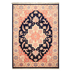 9x12 Navy, Ivory, Salmon Color Hand Knotted Heriz Wool Traditional/ Medallion Oriental Rug
