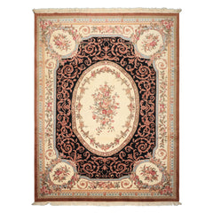 9x12 Ivory, Black, Tan Color Hand Knotted Aubusson Savonnerrie Wool Traditional/ Floral Oriental Rug