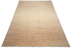 10x14 Tan, Beige, Ivory Color Hand Knotted Tibetan Wool Transitional Oriental Rug