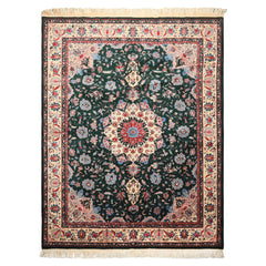 8x10 Dark Green, Ivory, Red Color Hand Knotted Tabriz New Zealand Wool Traditional Oriental Rug