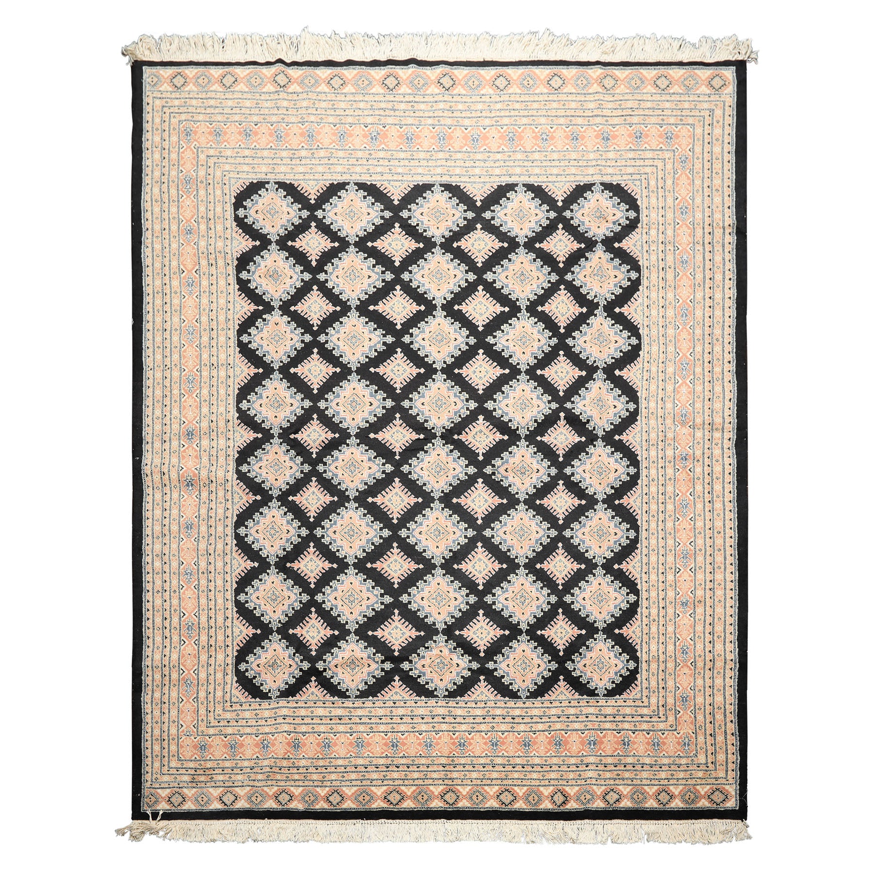8x10 Black, Peach, Ivory Color Hand Knotted Bokhara Wool Traditional Oriental Rug