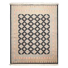 8x10 Black, Peach, Ivory Color Hand Knotted Bokhara Wool Traditional Oriental Rug