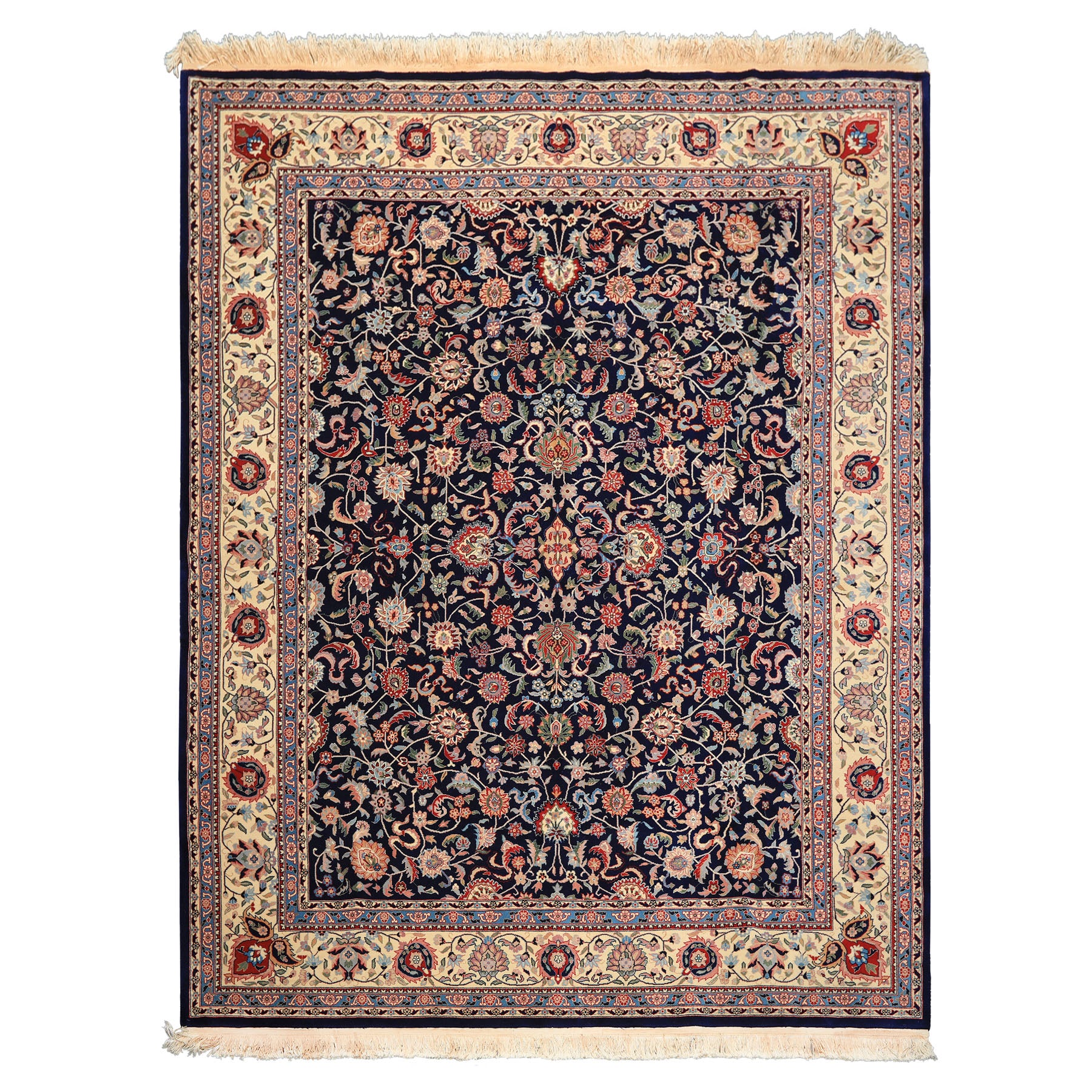 8x10 Navy, Ivory, Red Color Hand Knotted Kashan NZ Wool Traditional Oriental Rug