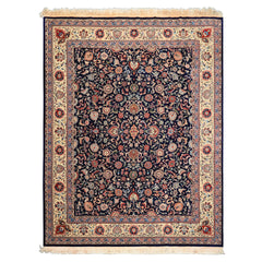 8x10 Navy, Ivory, Red Color Hand Knotted Kashan NZ Wool Traditional Oriental Rug