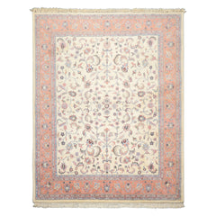 8x10 Ivory, Blush, Blue Color Hand Knotted Kashan Wool Traditional Oriental Rug