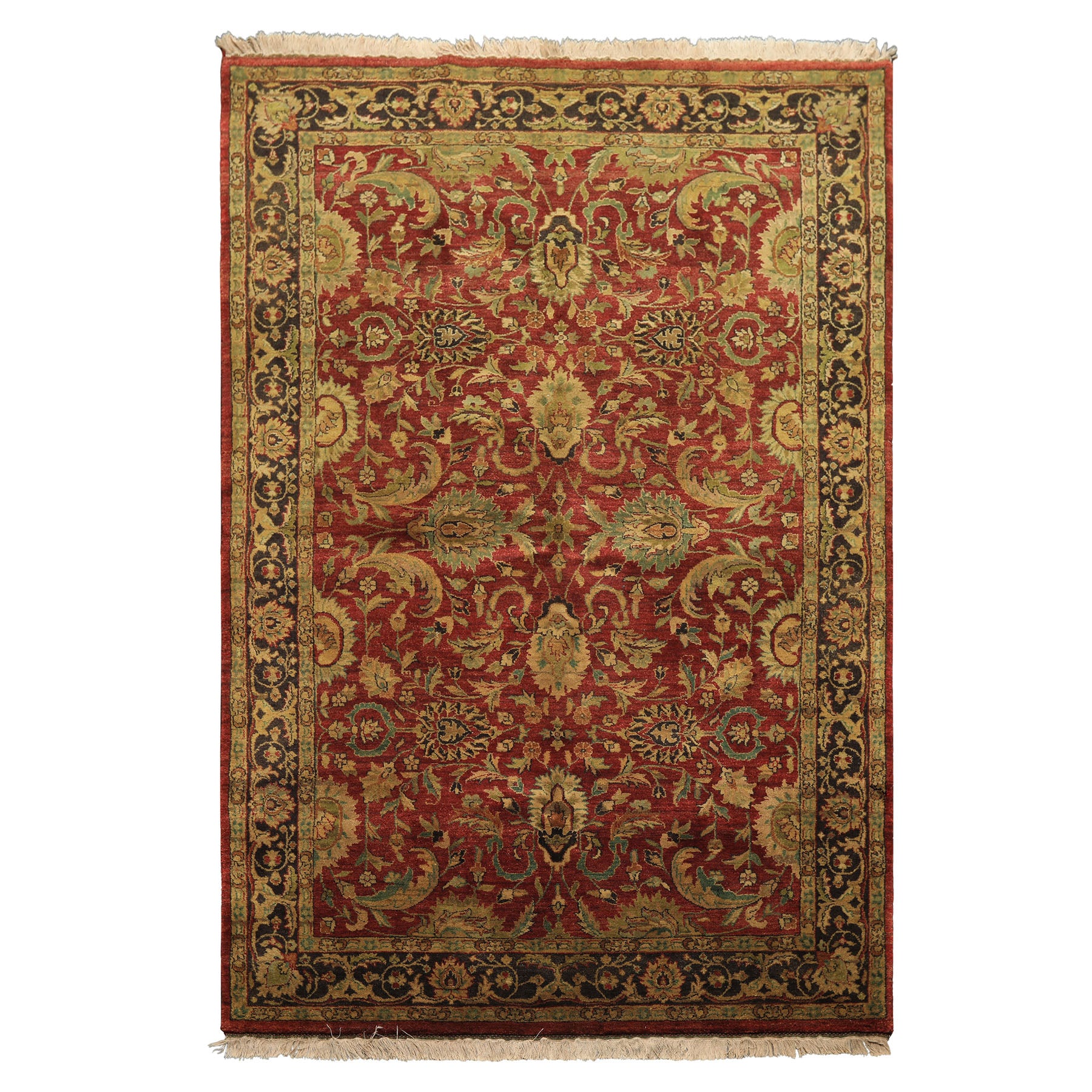 6x9 Rust, Charcoal, Gold Color Hand Knotted Agra Wool Traditional Oriental Rug