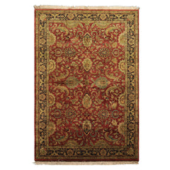 6x9 Rust, Charcoal, Gold Color Hand Knotted Agra Wool Traditional Oriental Rug