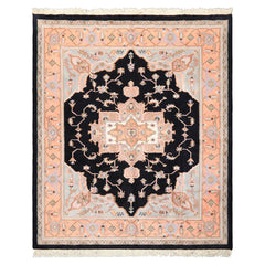 8x10 Black, Peach, Ivory Color Hand Knotted Heriz Wool Traditional Oriental Rug