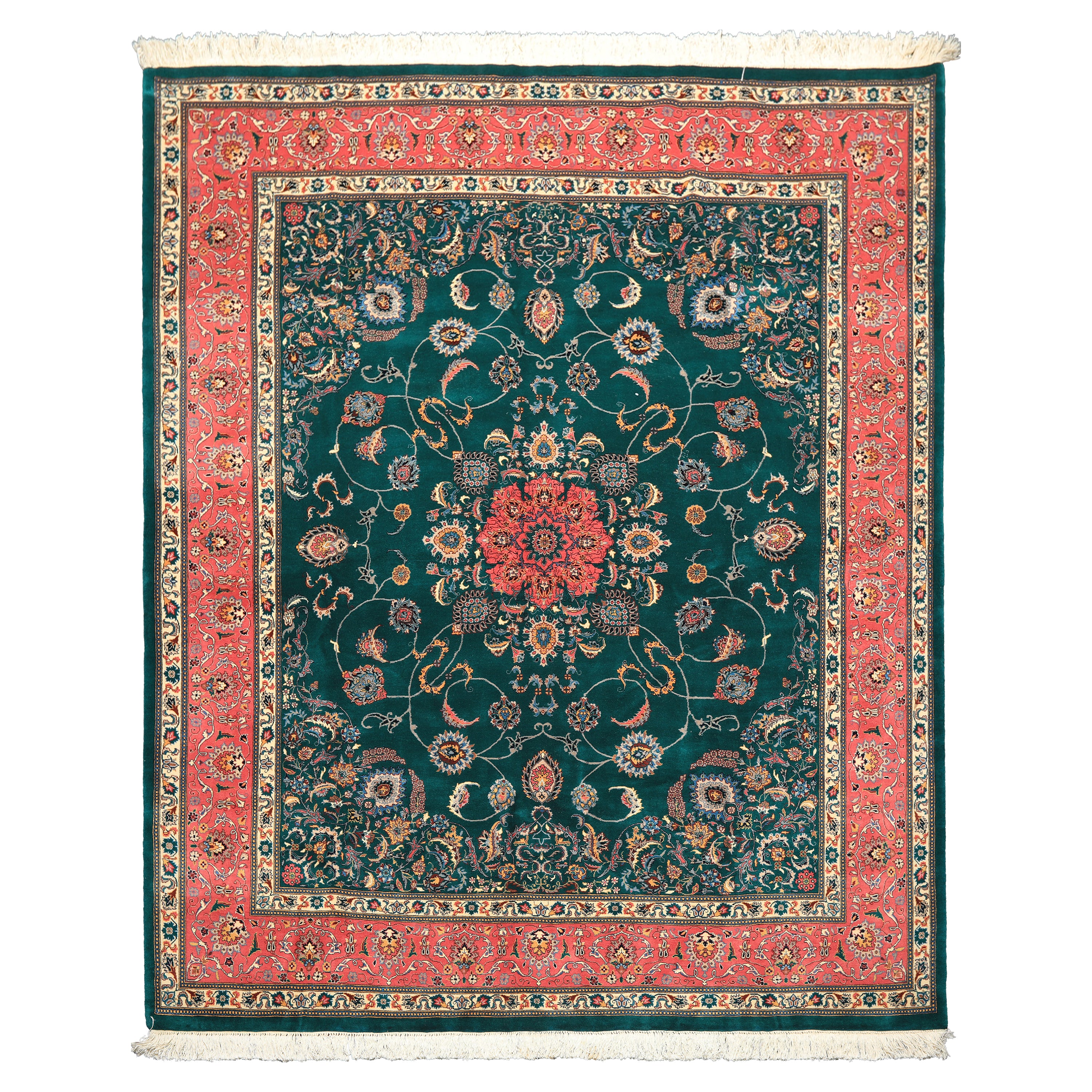 8x10 Teal, Pink, Ivory Color Hand Knotted Pak Persian New Zealand Wool Traditional Oriental Rug