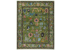 Multi Size Green Pink Navy Color Hand Knotted Oushak Wool Traditional Oriental Rug